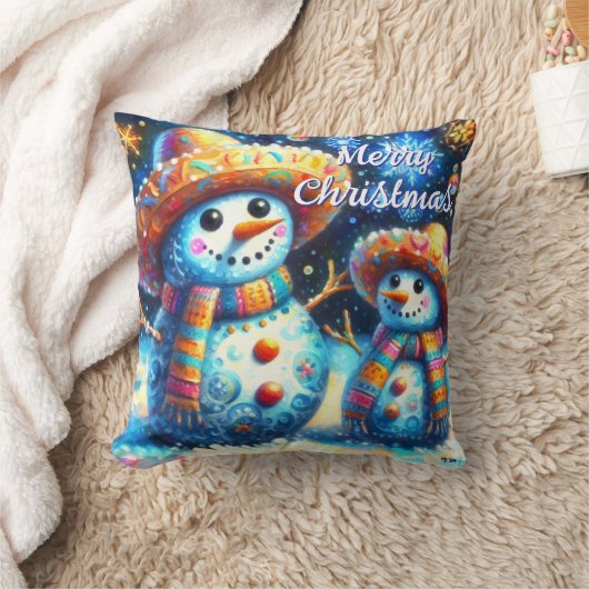 メキシコのフォークアート雪だるま雪だるま雪の人々 クッション (ブランケット)