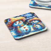 メキシコのフォークアート雪だるま雪だるま雪の人々 コースター (左側)