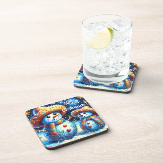 メキシコのフォークアート雪だるま雪だるま雪の人々 コースター (右側)