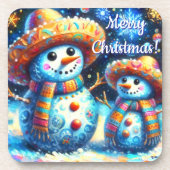 メキシコのフォークアート雪だるま雪だるま雪の人々 コースター (正面)