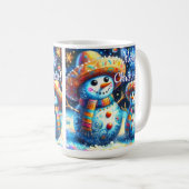 メキシコのフォークアート雪だるま雪だるま雪の人々 コーヒーマグカップ (正面右)