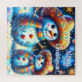 メキシコのフォークアート雪だるま雪だるま雪の人々 ジグソーパズル (横)