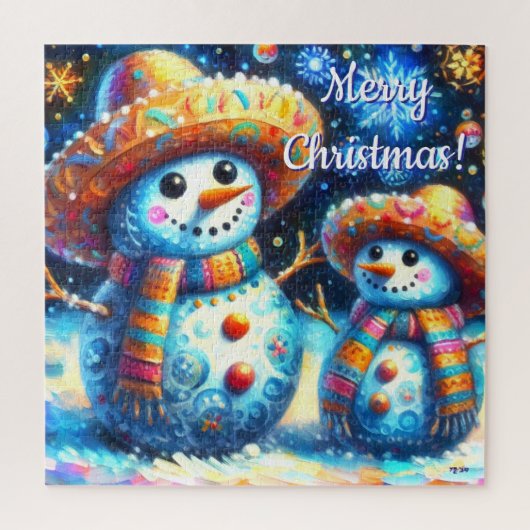 メキシコのフォークアート雪だるま雪だるま雪の人々 ジグソーパズル (縦)