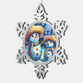 メキシコのフォークアート雪だるま雪だるま雪の人々 スノーフレークピューターオーナメント (右)