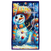 メキシコのフォークアート雪だるま雪だるま雪の人々 スモールペーパーバッグ (正面)