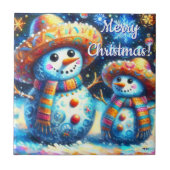 メキシコのフォークアート雪だるま雪だるま雪の人々 タイル (正面)