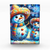 メキシコのフォークアート雪だるま雪だるま雪の人々 フォトブロック (正面)