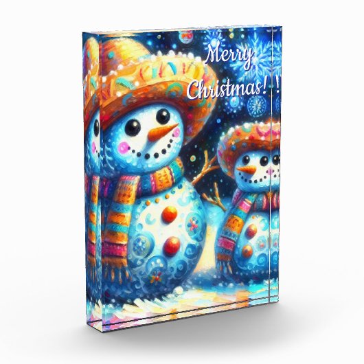 メキシコのフォークアート雪だるま雪だるま雪の人々 フォトブロック (左)