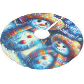 メキシコのフォークアート雪だるま雪だるま雪の人々 ブラッシュドポリエステルツリースカート (アングル)