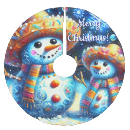 メキシコのフォークアート雪だるま雪だるま雪の人々 ブラッシュドポリエステルツリースカート