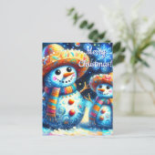 メキシコのフォークアート雪だるま雪だるま雪の人々 ポストカード (スタンド正面)