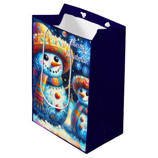 メキシコのフォークアート雪だるま雪だるま雪の人々 ミディアムペーパーバッグ (正面アングル)