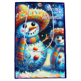 メキシコのフォークアート雪だるま雪だるま雪の人々 ミディアムペーパーバッグ