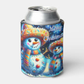 メキシコのフォークアート雪だるま雪だるま雪の人々 缶クーラー (缶正面)