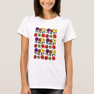 メキシコのフォークアート,フローレス,刺繍した花 Tシャツ