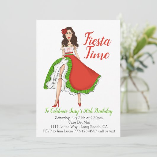 メキシコのフォークダンサー – 30歳の誕生日フィエスタ 招待状 (スタンド正面)