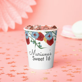 メキシコのフォーク花模様グリーンリースウィート16カンス 紙コップ