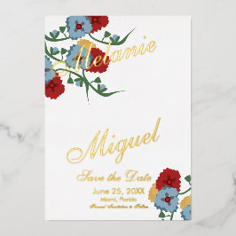 メキシコのフローラアンパサンド圧縮日の保存 箔招待状