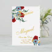 メキシコのフローラアンパサンド圧縮日の保存 箔招待状 (立ち正面)