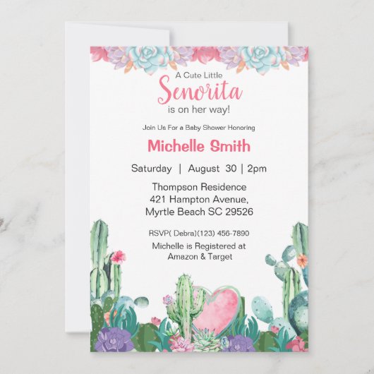 メキシコのフローラセニョリタ赤ちゃんシャワー 招待状 (正面)