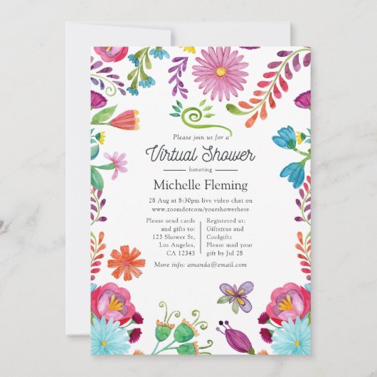 メキシコのフローラフィエスタバーチャル赤ちゃんシャワー 招待状 (正面)