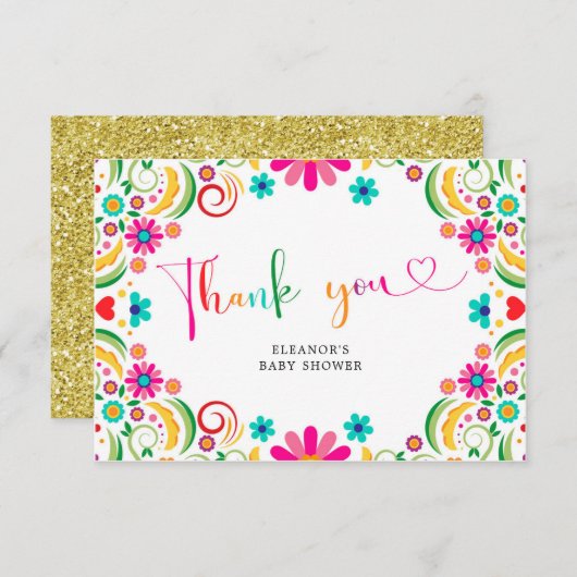 メキシコのフローラフィエスタベビーシャワーサンキューカード サンキューカード (正面/裏面)