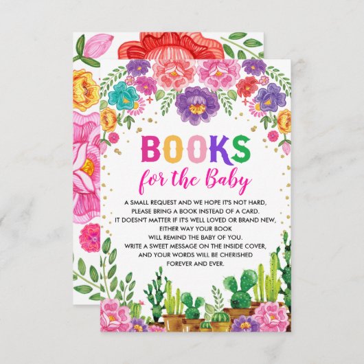 メキシコのフローラフェスタ赤ちゃんシャワーが本を持ってくる エンクロージャーカード (正面/裏面)