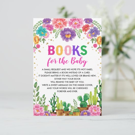 メキシコのフローラフェスタ赤ちゃんシャワーが本を持ってくる エンクロージャーカード (スタンド正面)