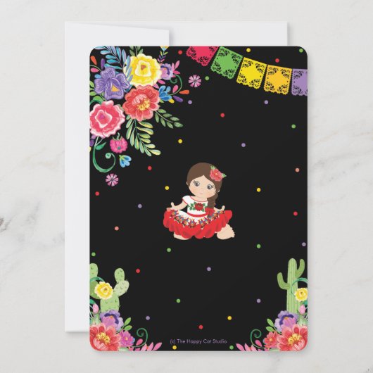 メキシコのフローラ小さなセノリタの女の子の赤ちゃんシャワー 招待状 (裏面)