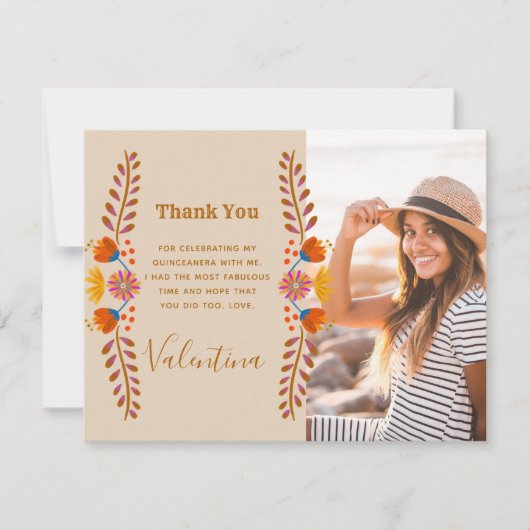 メキシコのフローラ西部タイポグラフィモノグラム写真 サンキューカード (正面)