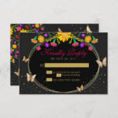 メキシコのフローラ金ゴールドティアラバタフライキンセアニラ 出欠カード (正面/裏面)