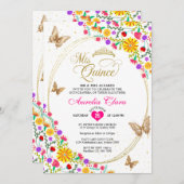 メキシコのフローラ金ゴールドティアラバタフライキンセアニラ 招待状 (正面/裏面)