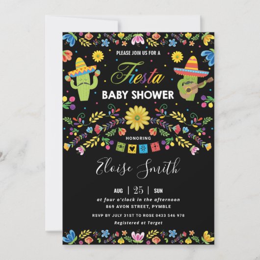 メキシコのフローラ·カク鮮やかタス·フィエスタ·ベビーシャワー 招待状 (正面)