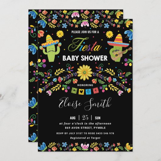 メキシコのフローラ·カク鮮やかタス·フィエスタ·ベビーシャワー 招待状 (正面/裏面)