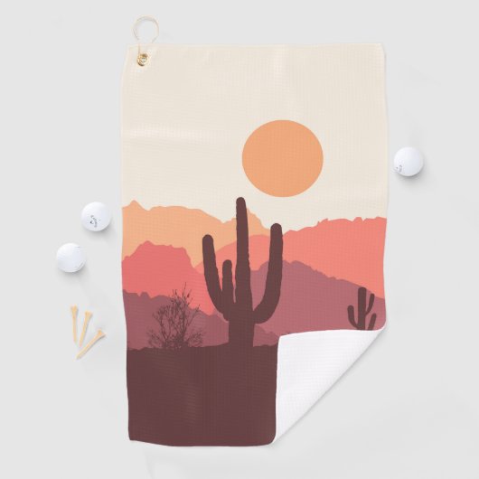 メキシコのブルゴーニュとオレンジの砂漠の風景 ゴルフタオル (インサイチュ)