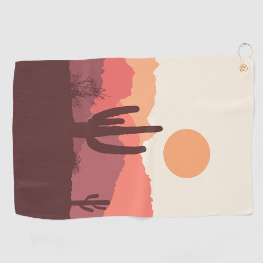 メキシコのブルゴーニュとオレンジの砂漠の風景 ゴルフタオル (横)