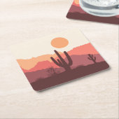 メキシコのブルゴーニュとオレンジの砂漠の風景 スクエアペーパーコースター (アングル)