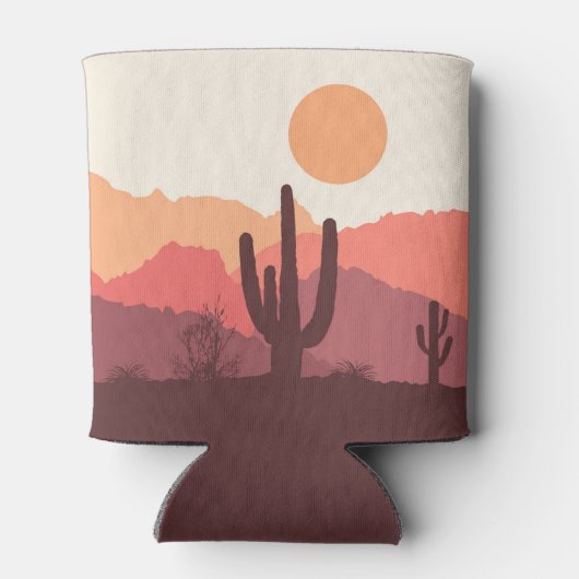 メキシコのブルゴーニュとオレンジの砂漠の風景 缶クーラー (裏面)