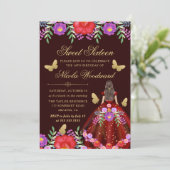 メキシコのブルネット女性フローラドレス甘い16 招待状 (スタンド正面)