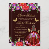 メキシコのブルネット女性フローラドレス甘い16 招待状 (正面/裏面)