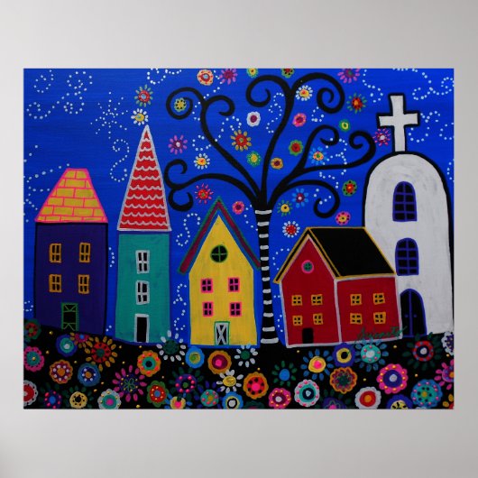 メキシコのプエブロ絵画町プリザール ポスター (正面)