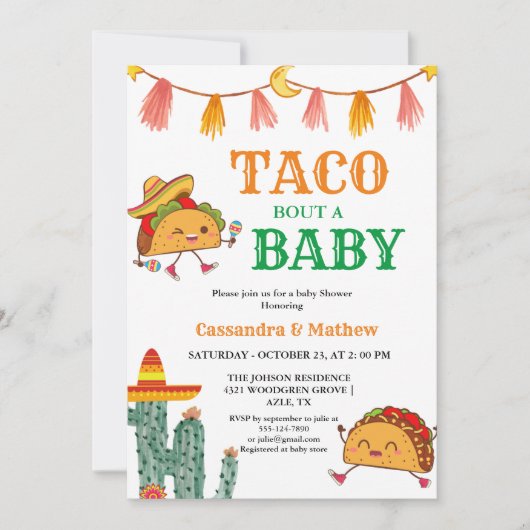 メキシコのベビーの赤ちゃんシャワーのタコ 招待状 (正面)