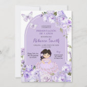 メキシコのボホパープルフローラプレセンタシオンde 3ñ Aos 招待状 (正面)