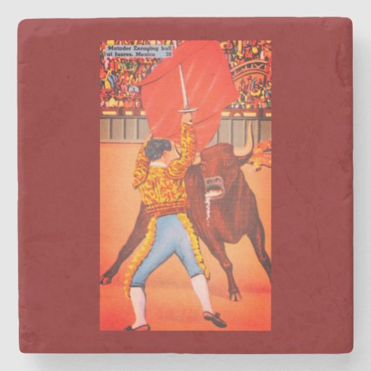 メキシコのマタドールがショーを行い、狂おしい雄牛 ストーンコースター (正面)