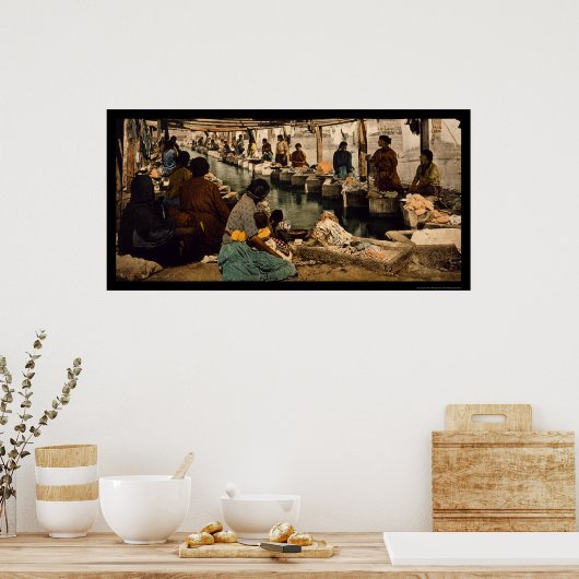 メキシコのメキシコシティで洗濯をする女性1890 ポスター (キッチン)