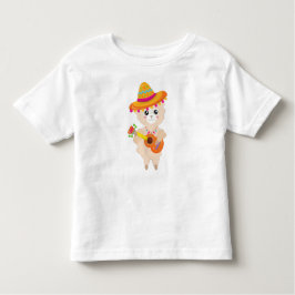 メキシコのラマ、かわいいラマ、ソンブレロ、ギター トドラーTシャツ