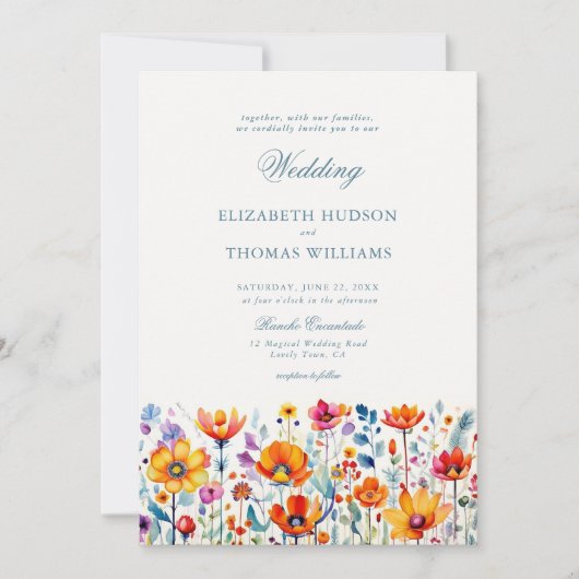 メキシコのランチョフローラ水の色エレガントな結婚式 招待状 (正面)
