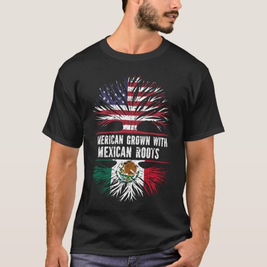 メキシコのルーツを持つ米国国旗で栽培されたアメリカ人 Tシャツ (正面)