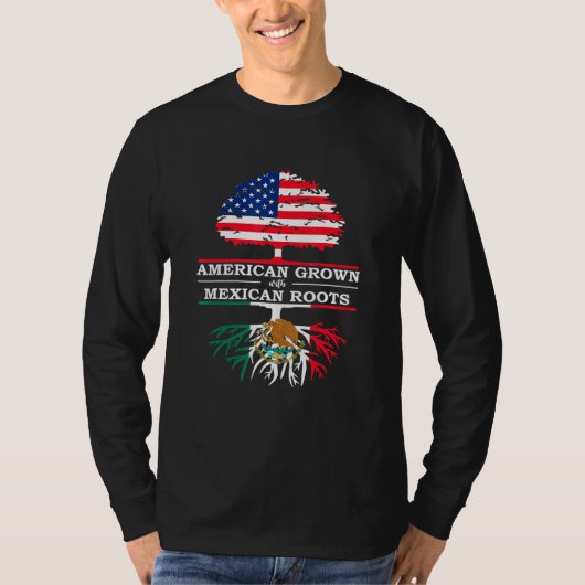 メキシコのルーツアメリカ国旗 Tシャツ (正面)