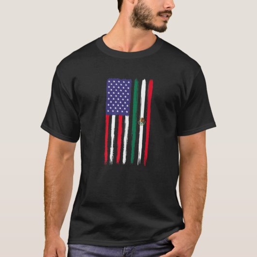 メキシコのルーツハーフアメリカ国旗の愛国的なメキシコ Tシャツ (正面)